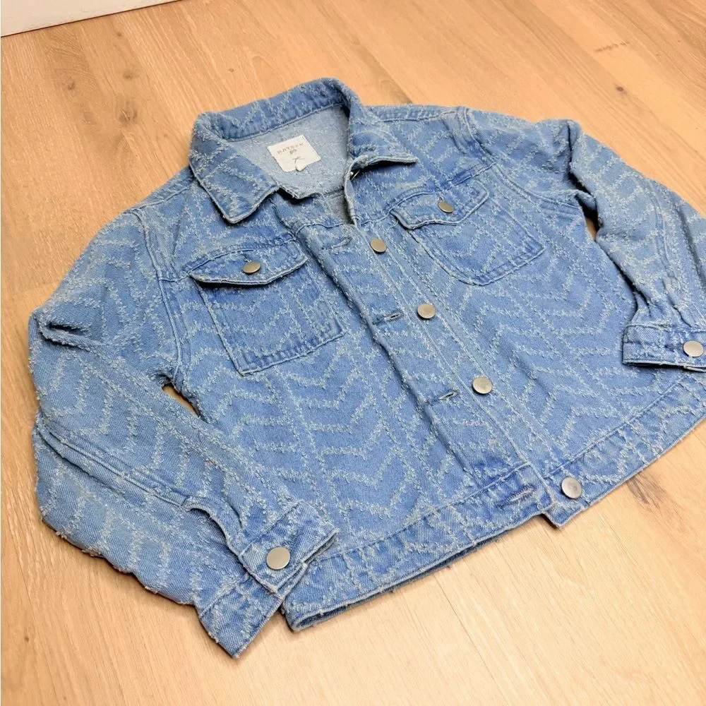 HAYDEN Girls Herringbone Blue Jean Jacket Size Small $65